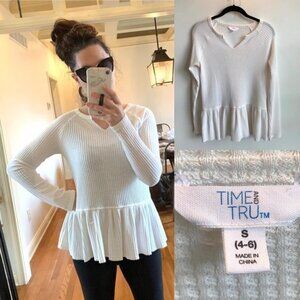 TIME AND TRU White Thermal Peplum Top in Size S